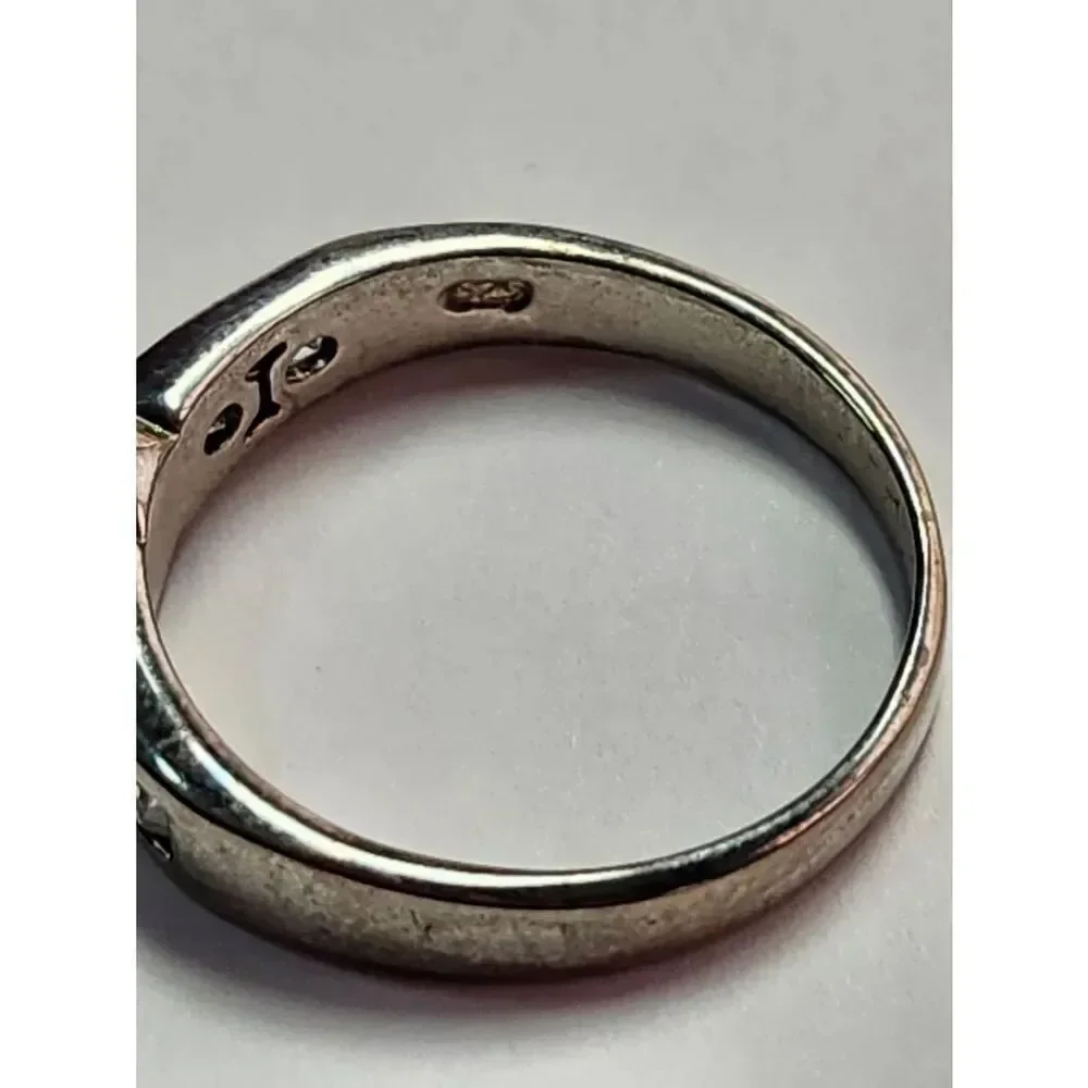 Pearl and Crystal Accent Sterling Silver Plated Ring Size 8